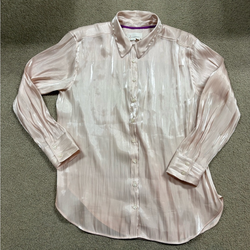 Anthropologie Pink Silky Button Down Shirt medium